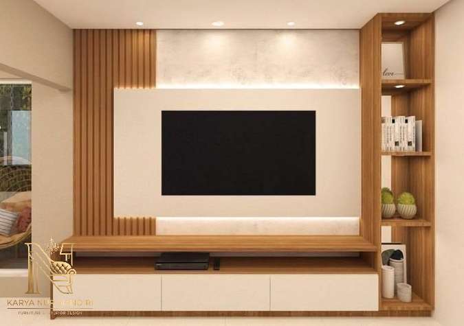 Jasa Spesialis Backdrop TV Minimalis HPL Tukang Profesional