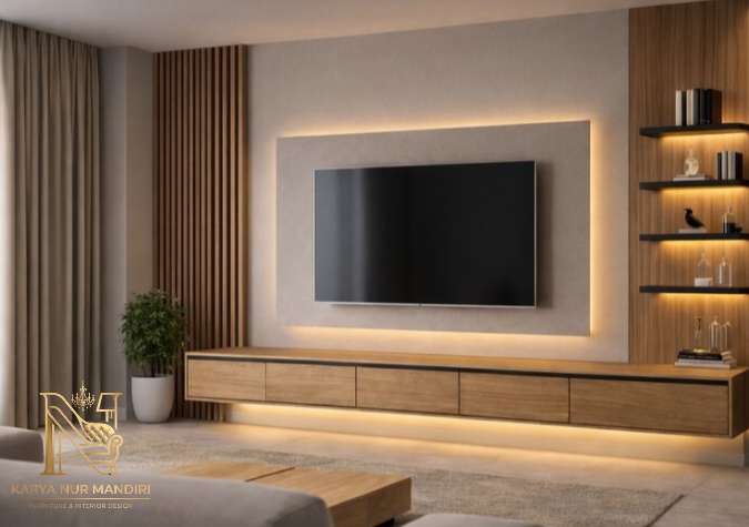Spesialis backdrop tv Jakarta HPL minimalis bebas survey